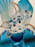 Sea Turtle Glass Figurine, Handcrafted Ocean Decor with Crystal and Gold Accents