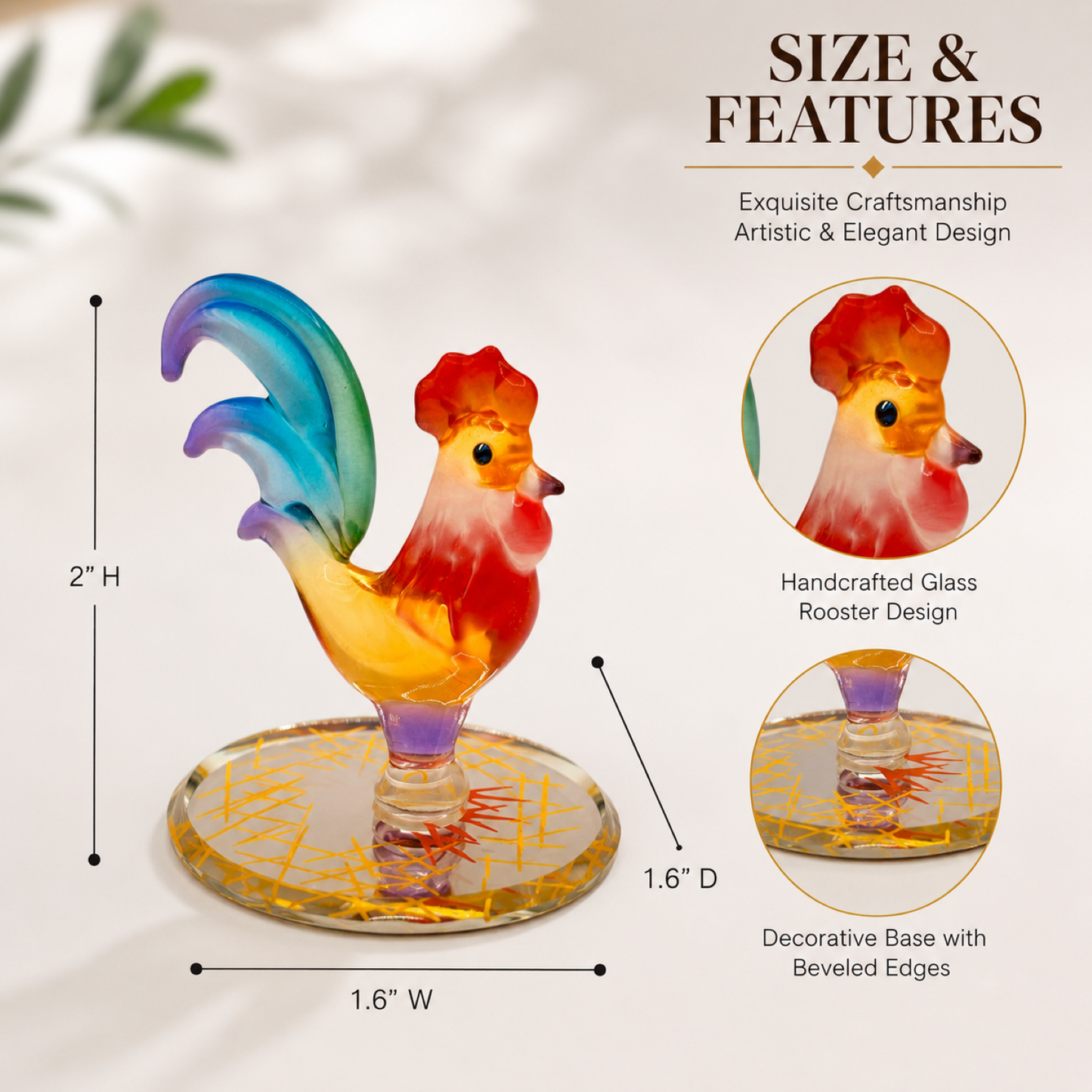 Rooster Glass Figurine Gift | Colorful Chicken Farmhouse Collectible Decor