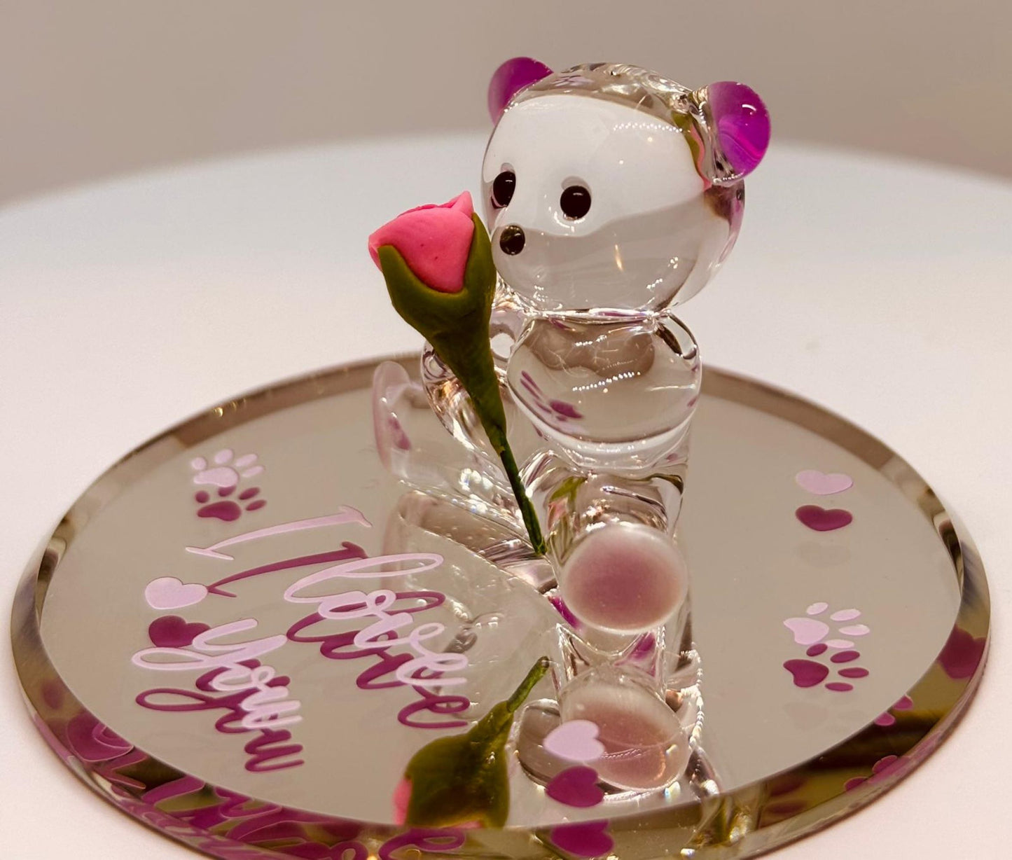 Handcrafted Glass Bear with Rose Figurine | I Love You Gift for Someone Special