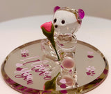Handcrafted Glass Bear with Rose Figurine | I Love You Gift for Someone Special