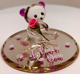 Handcrafted Glass Bear with Rose Figurine | I Love You Gift for Someone Special