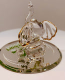 Lucky Elephant Figurine with Clover Handcrafted Glass Elephant with Green Crystal Eyes