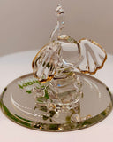 Lucky Elephant Figurine with Clover Handcrafted Glass Elephant with Green Crystal Eyes