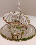 Lucky Elephant Figurine with Clover Handcrafted Glass Elephant with Green Crystal Eyes