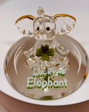 Lucky Elephant Figurine with Clover Handcrafted Glass Elephant with Green Crystal Eyes