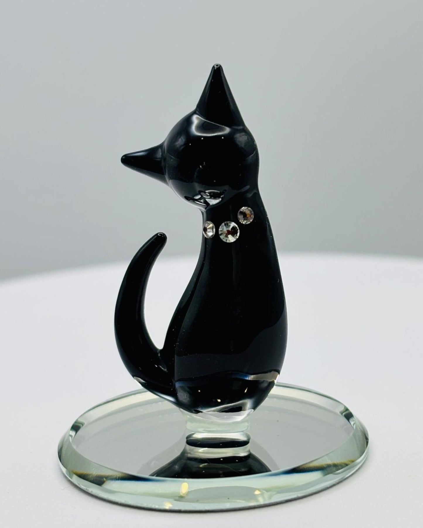 Black Cat Glass Figurine Handcrafted Cat Lover Gift Home Decor