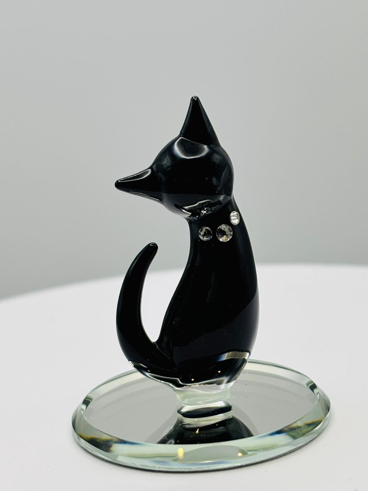 Black Cat Glass Figurine Handcrafted Cat Lover Gift Home Decor