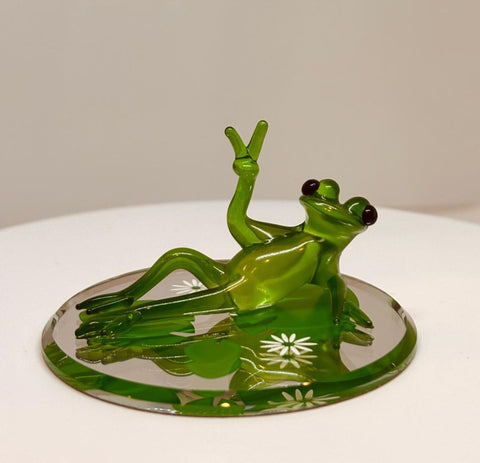 Peace is Good Frog Figurine Handcrafted Glass Frog Collectible