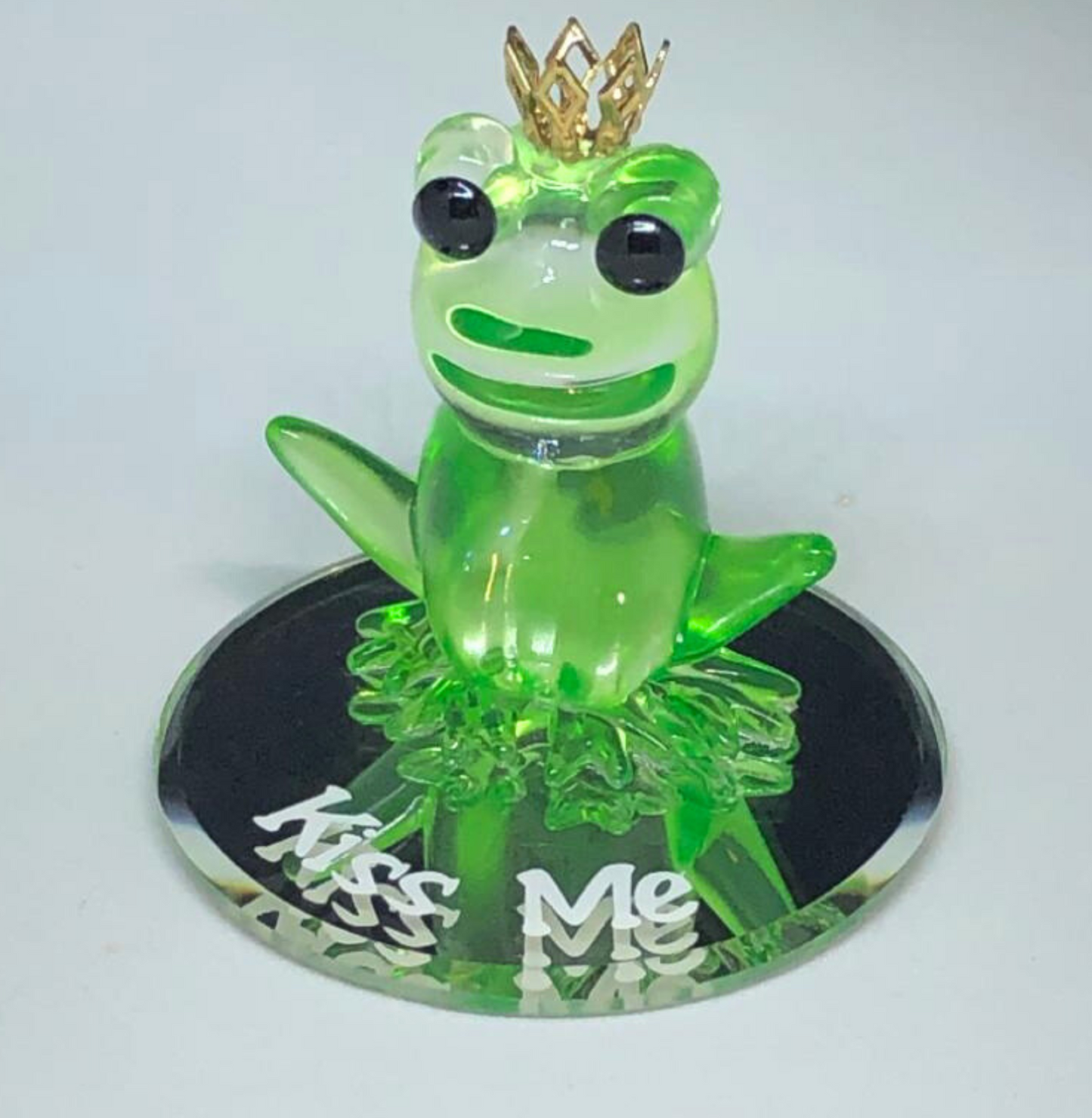 Glass Frog Figurine with Crown Kiss Me Frog Prince Gift Decor