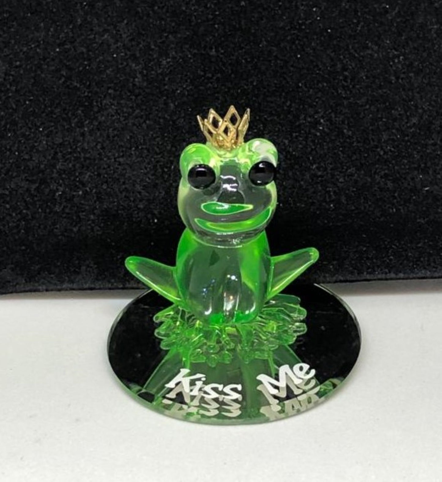 Glass Frog Figurine with Crown Kiss Me Frog Prince Gift Decor