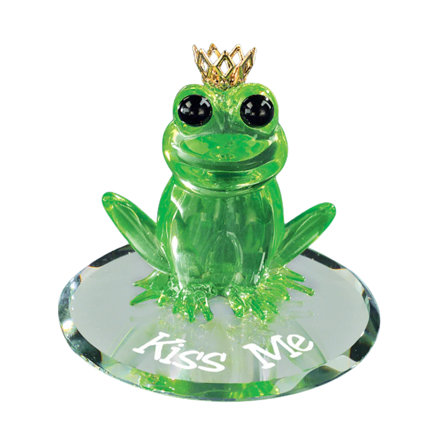 kiss me frog prince figurine with crown on glass mirror base cute frog decor romantic gift
