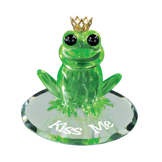 kiss me frog prince figurine with crown on glass mirror base cute frog decor romantic gift