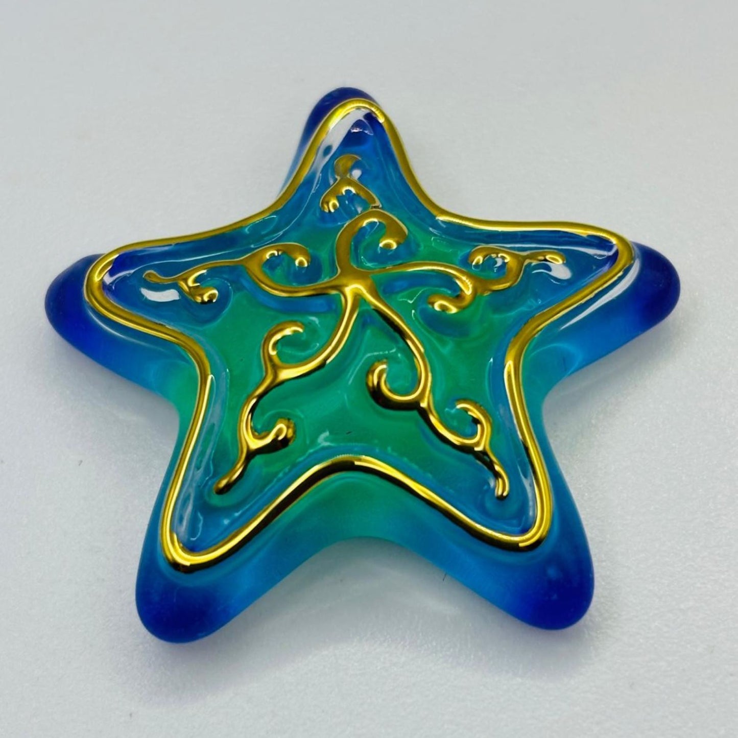 Blue Green Glass Starfish Figurine Coastal Beach Decor Accent