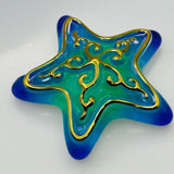 Blue Green Glass Starfish Figurine Coastal Beach Decor Accent