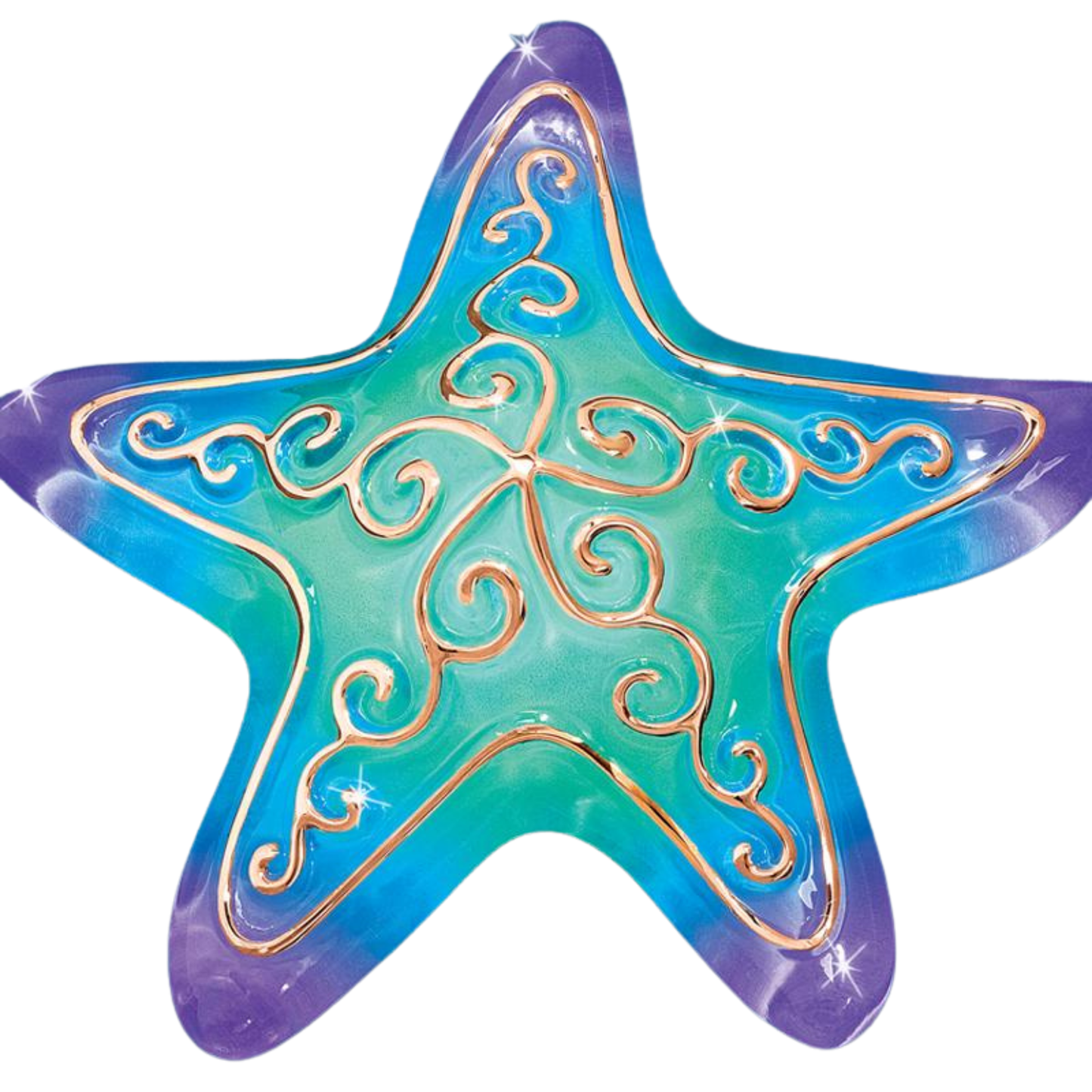 Blue Green Glass Starfish Figurine Coastal Beach Decor Accent