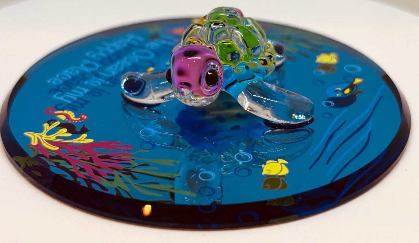 Sea Turtle Figurine "Happy Place" Ocean Beach Glass Decor with Crystals