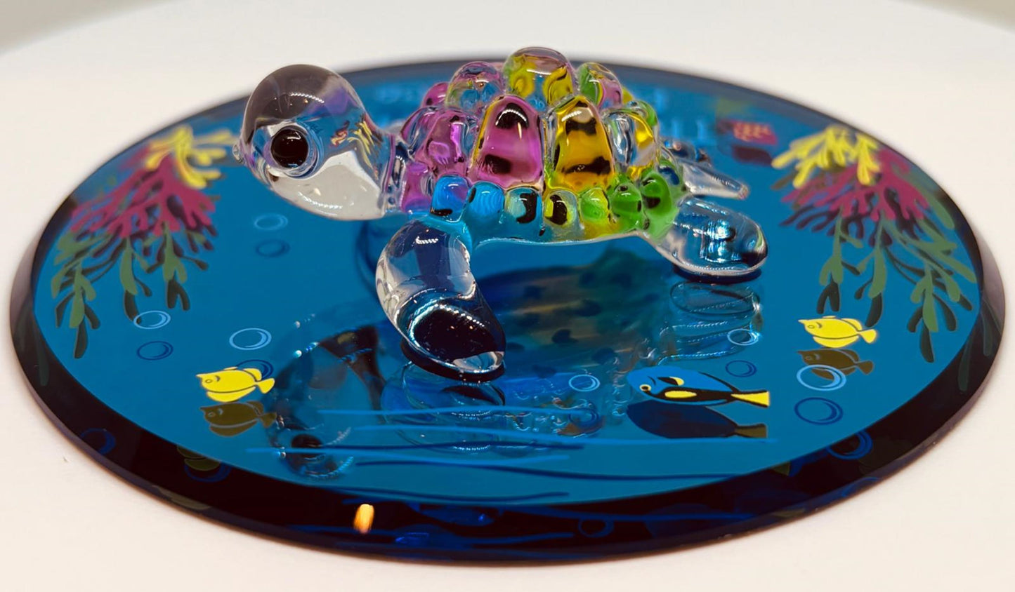 Sea Turtle Figurine "Happy Place" Ocean Beach Glass Decor with Crystals