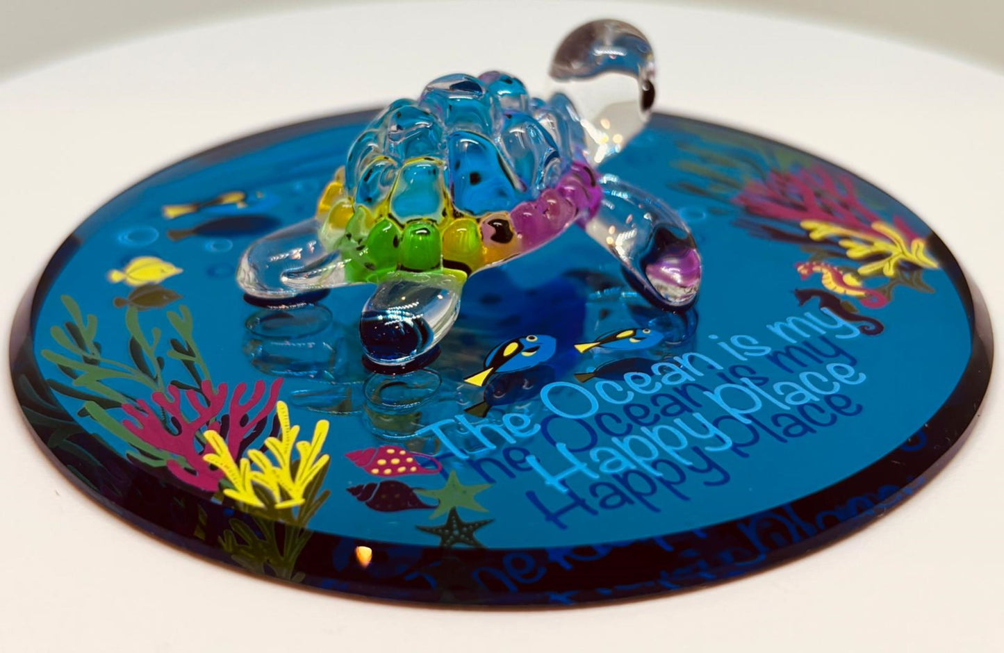 Sea Turtle Figurine "Happy Place" Ocean Beach Glass Decor with Crystals