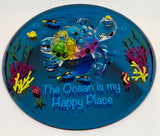 Sea Turtle Figurine "Happy Place" Ocean Beach Glass Decor with Crystals