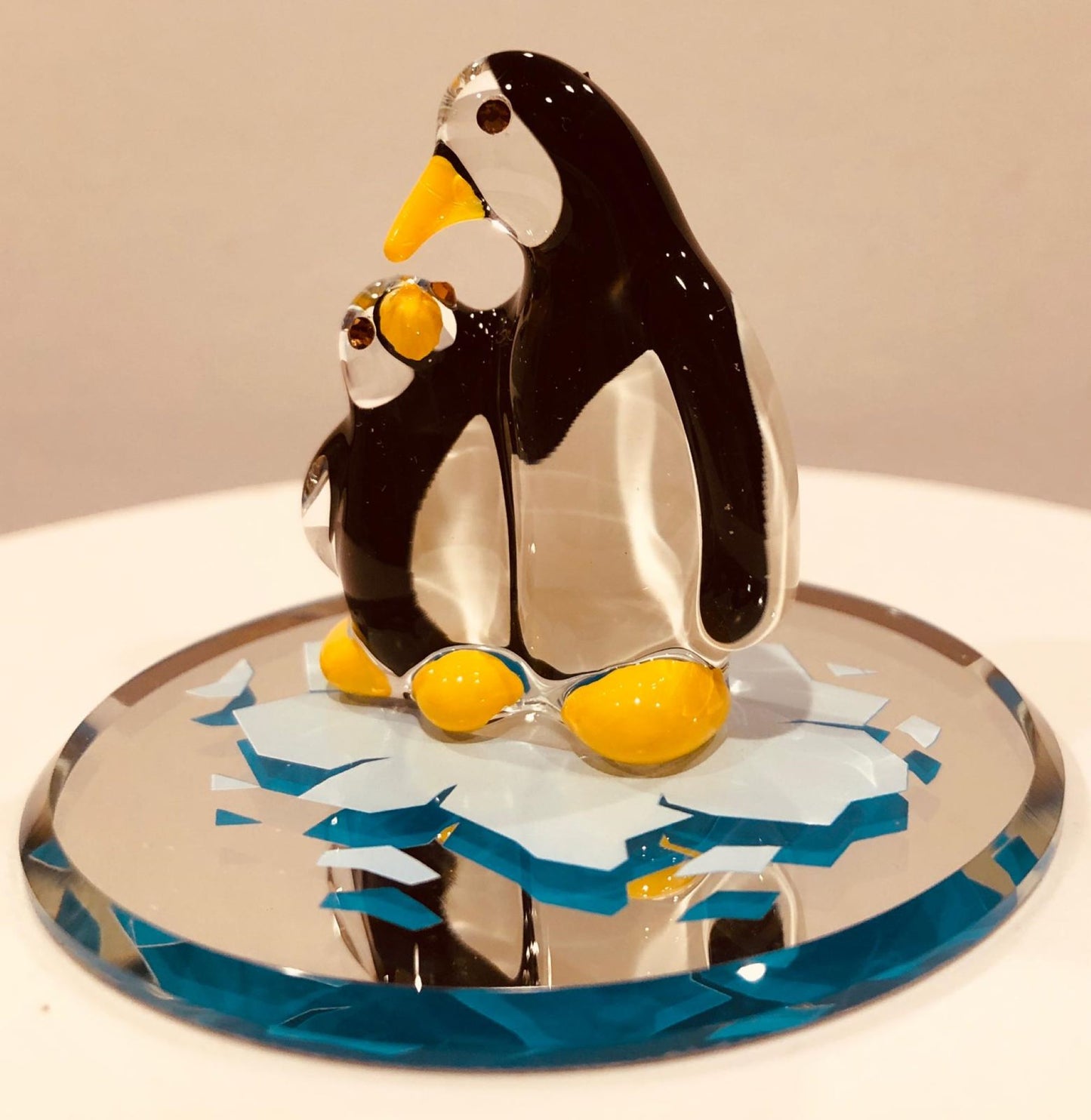 Penguin and Baby Glass Figurine Gift | Crystal Animal Collectible Winter Decor