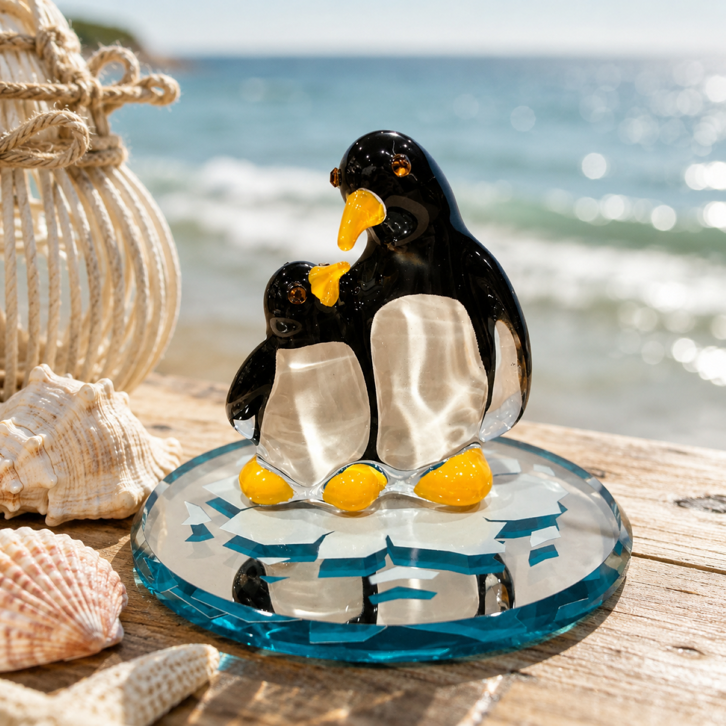 Penguin and Baby Glass Figurine Gift | Crystal Animal Collectible Winter Decor