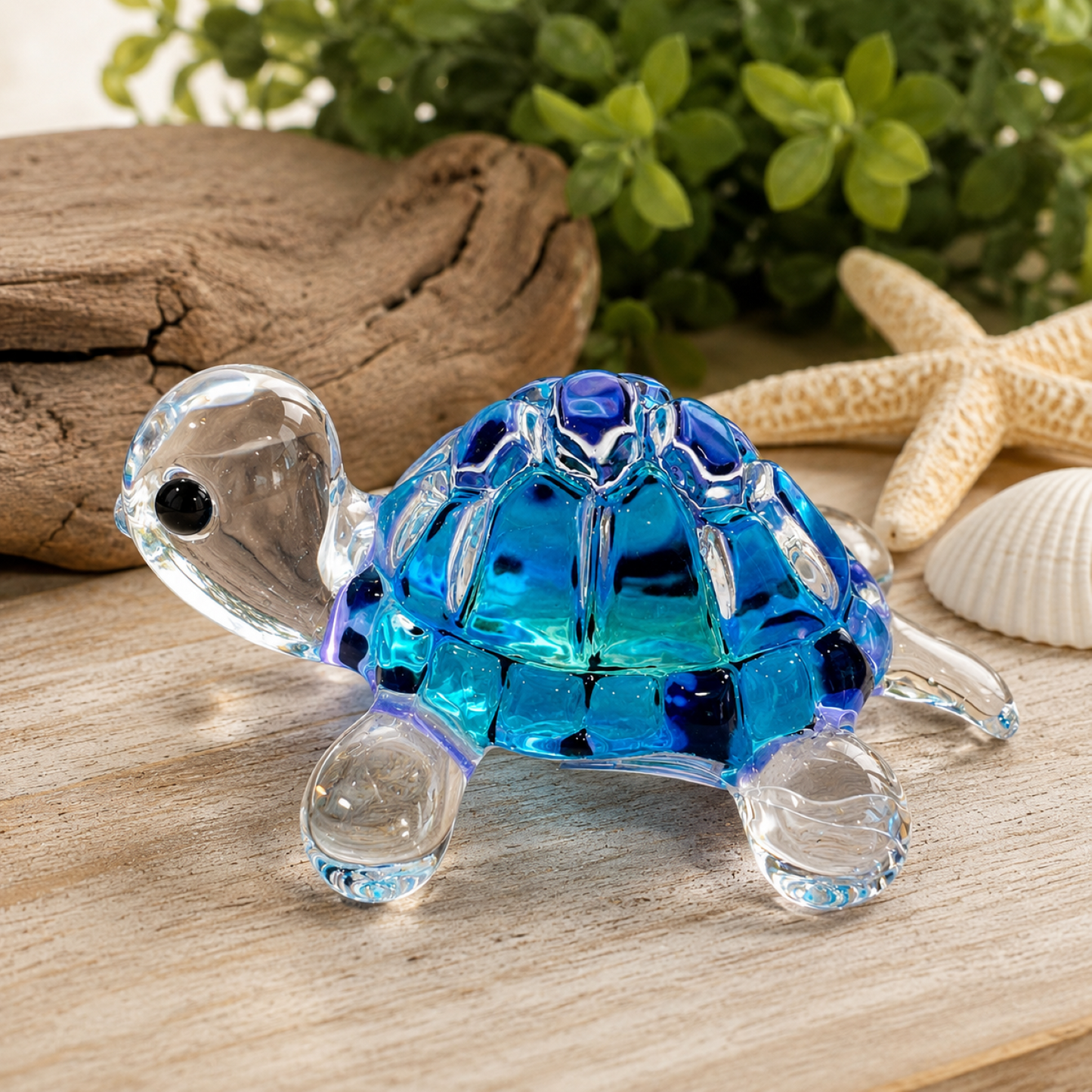 Blue Turtle Figurine – Handcrafted Glass Sea Turtle Gift & Ocean Decor