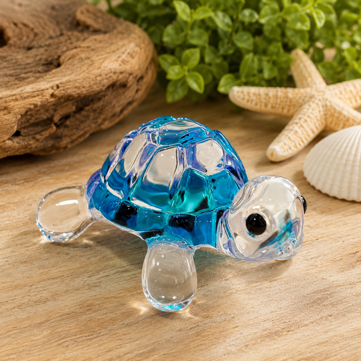 Blue Turtle Figurine – Handcrafted Glass Sea Turtle Gift & Ocean Decor