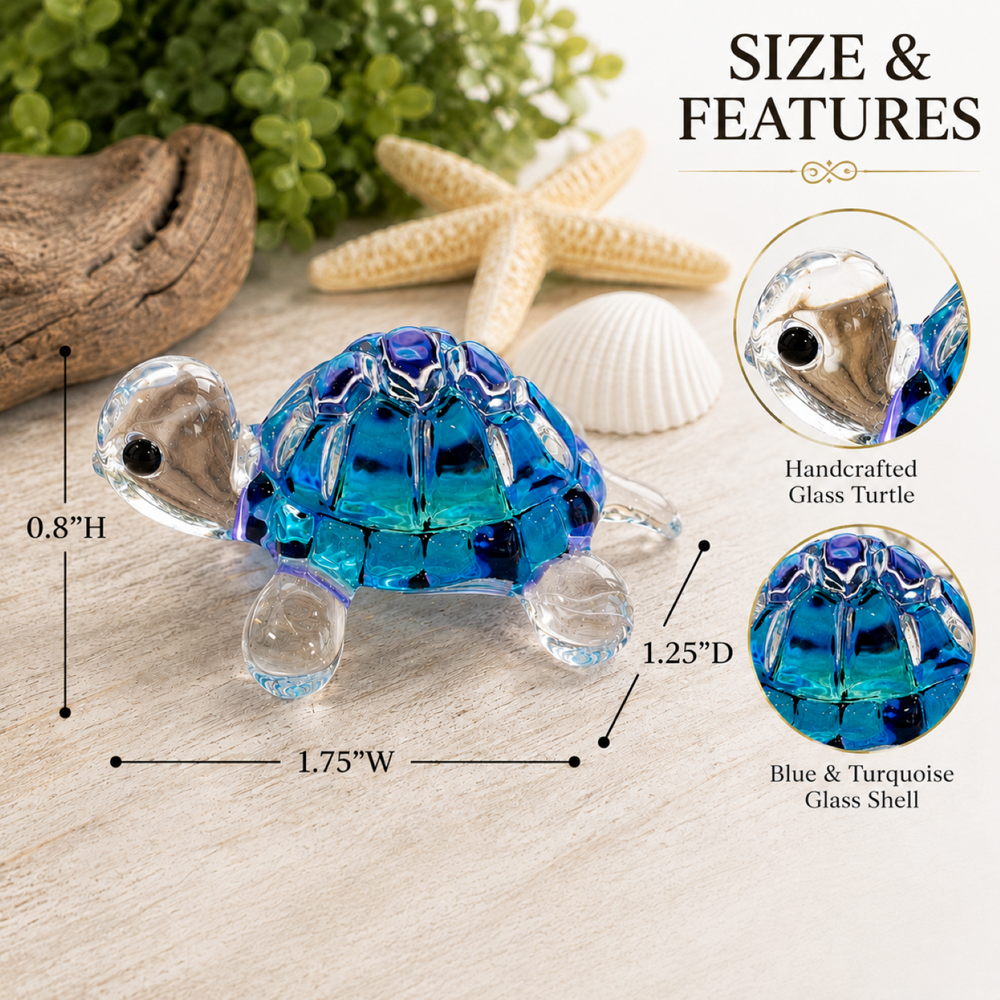 Blue Turtle Figurine – Handcrafted Glass Sea Turtle Gift & Ocean Decor