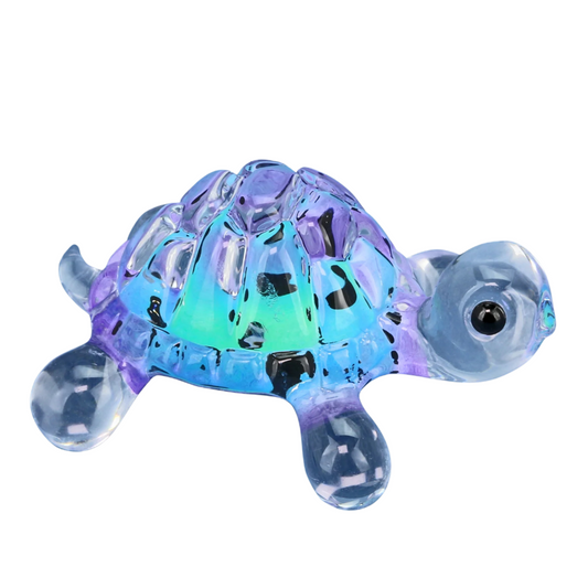 Blue Turtle Figurine | Handcrafted Glass Turtle with Crystal Accents