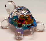 Handcrafted Tie-Dye Glass Turtle Figurine with Jet Black Crystal Eyes