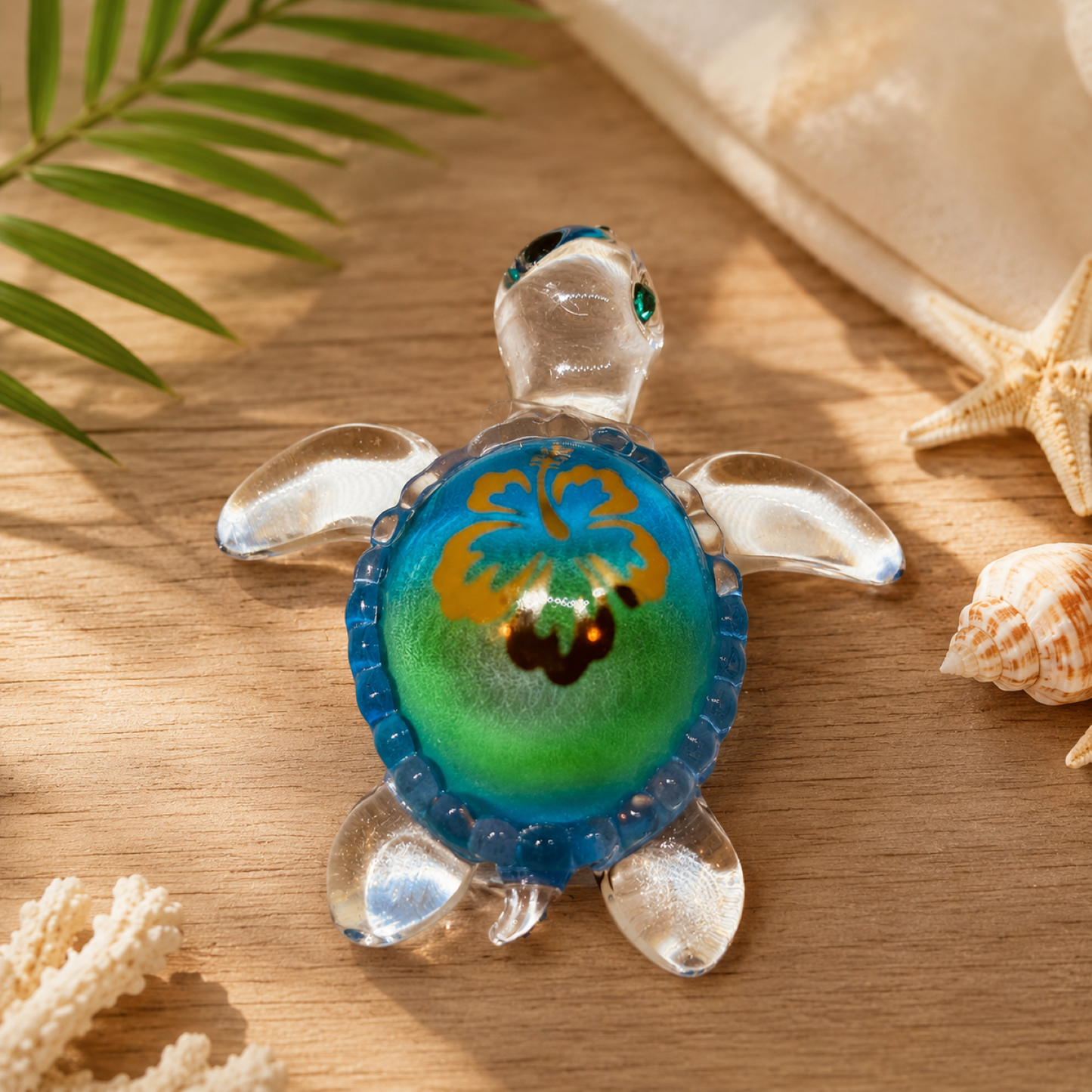 Baby Aloha Sea Turtle Glass Figurine Gift | Coastal Hawaiian Ocean Decor