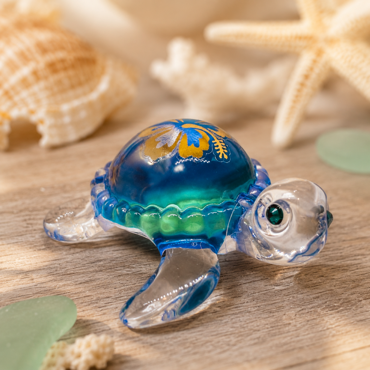Baby Aloha Sea Turtle Glass Figurine Gift | Coastal Hawaiian Ocean Decor