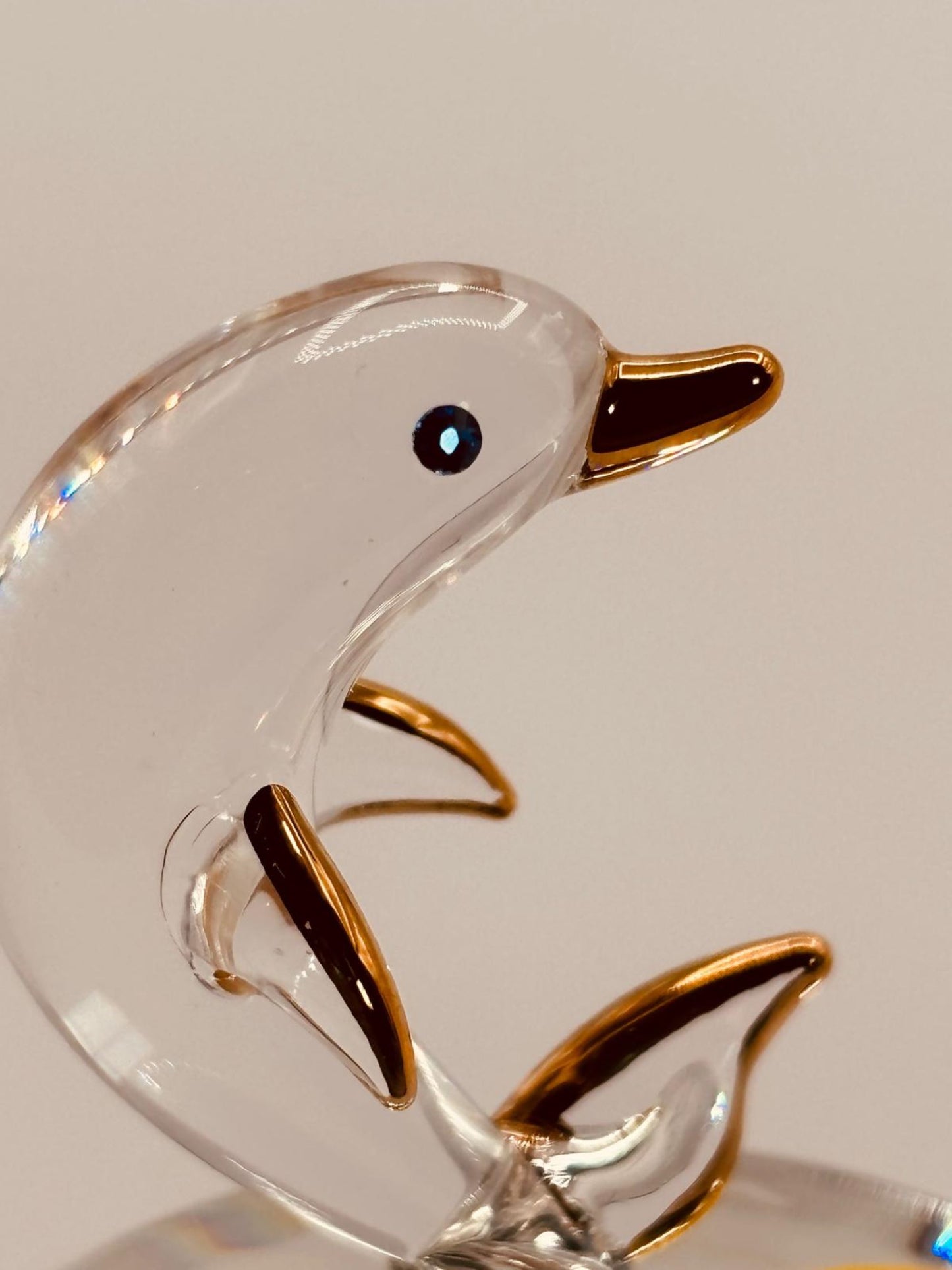 Sunset Dolphin Glass Figurine | Handcrafted Ocean Decor with Crystal and Gold Accents
