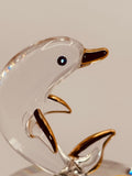 Sunset Dolphin Glass Figurine | Handcrafted Ocean Decor with Crystal and Gold Accents