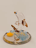 Sunset Dolphin Glass Figurine | Handcrafted Ocean Decor with Crystal and Gold Accents