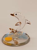 Sunset Dolphin Glass Figurine | Handcrafted Ocean Decor with Crystal and Gold Accents