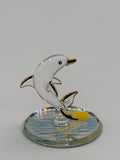 Sunset Dolphin Glass Figurine | Handcrafted Ocean Decor with Crystal and Gold Accents