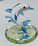 Glass Dolphin Figurine on Mirror Base Coastal Ocean Decor