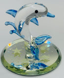 Glass Dolphin Figurine on Mirror Base Coastal Ocean Decor