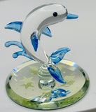 Glass Dolphin Figurine on Mirror Base Coastal Ocean Decor