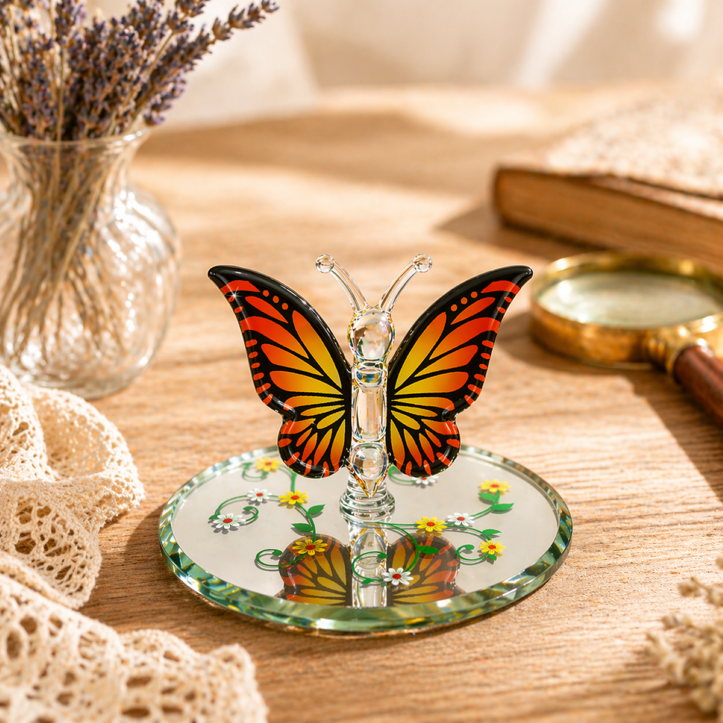 Monarch Butterfly Glass Figurine Butterfly Decor Home Display Collectible