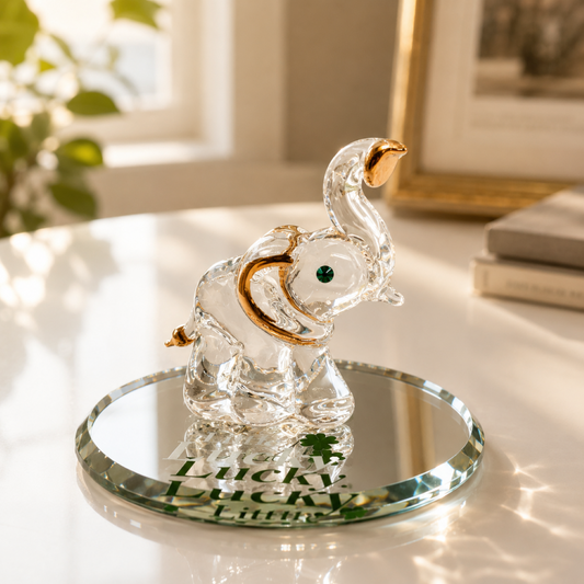 Lucky Elephant Figurine | Glass Animal Collectible | Good Fortune Home Display Gift