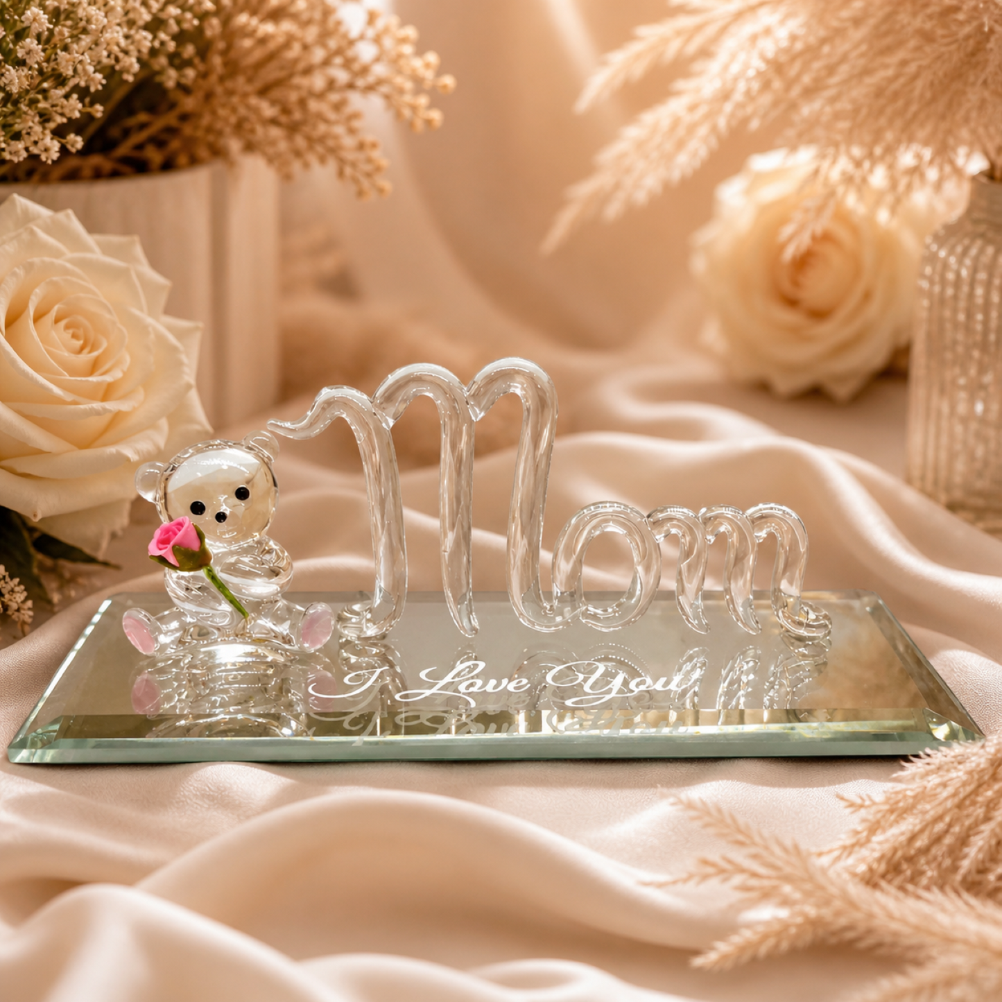 Mom Bear Figurine | I Love You Mom Gift | Cute Bear Decor | Mother's Day Present