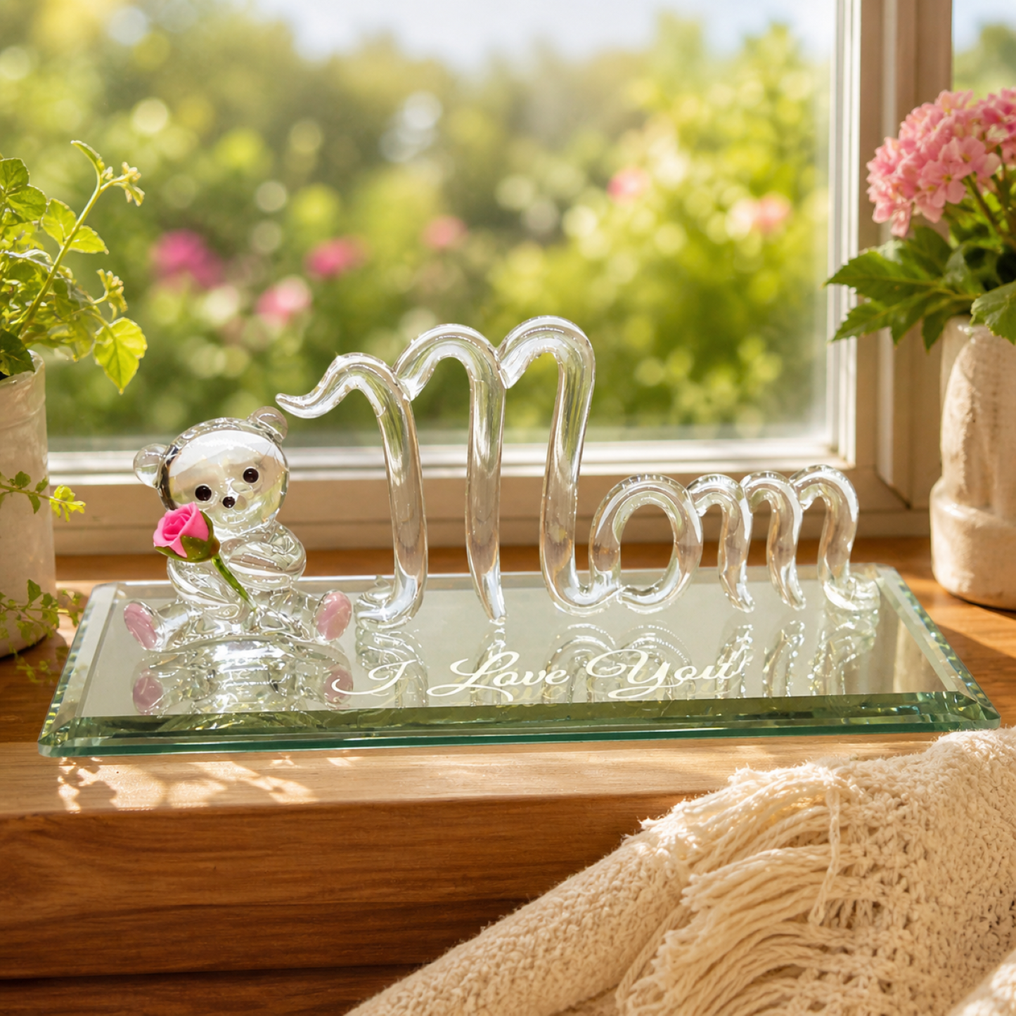 Mom Bear Figurine | I Love You Mom Gift | Cute Bear Decor | Mother's Day Present