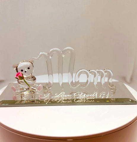 Mom with Bear Figurine Handcrafted Glass Gift for Mom