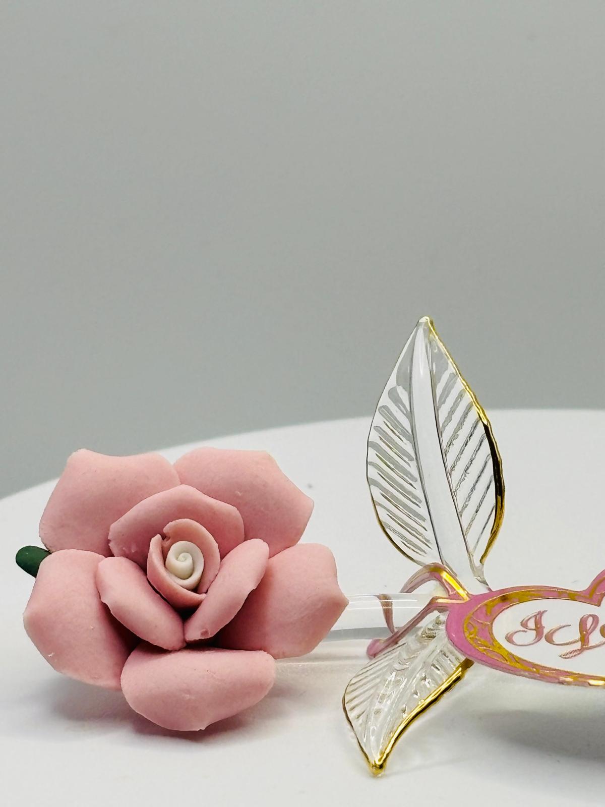 Small Pink Rose “I Love You” Gift Handcrafted Glass Flower Decor