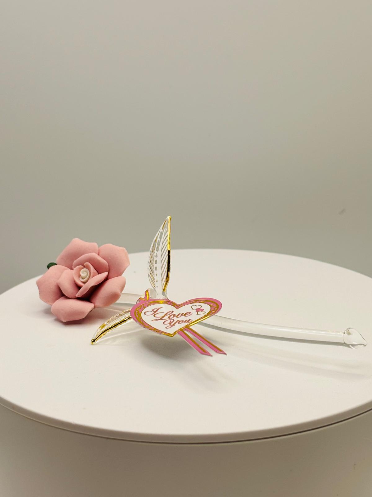 Small Pink Rose “I Love You” Gift Handcrafted Glass Flower Decor