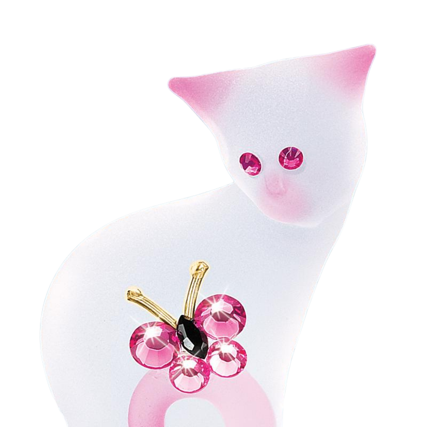 Pink Glass Cat Figurine with Butterfly Cute Cat Lover Gift Collectible Decor