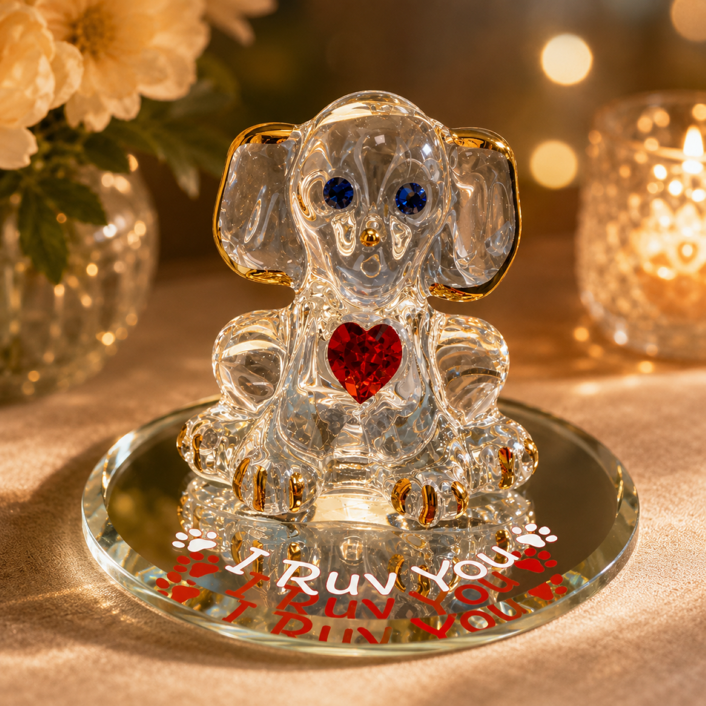 Dog Lover Gift Glass Puppy Figurine Crystal Heart Pet Memorial Home Decor