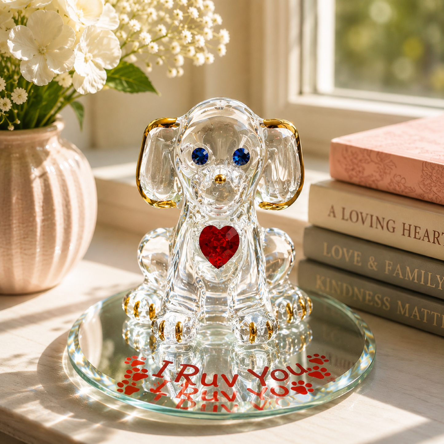 Dog Lover Gift Glass Puppy Figurine Crystal Heart Pet Memorial Home Decor